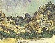 Mountains at Saint-Remy with Dark Cottage (nn04) Vincent Van Gogh